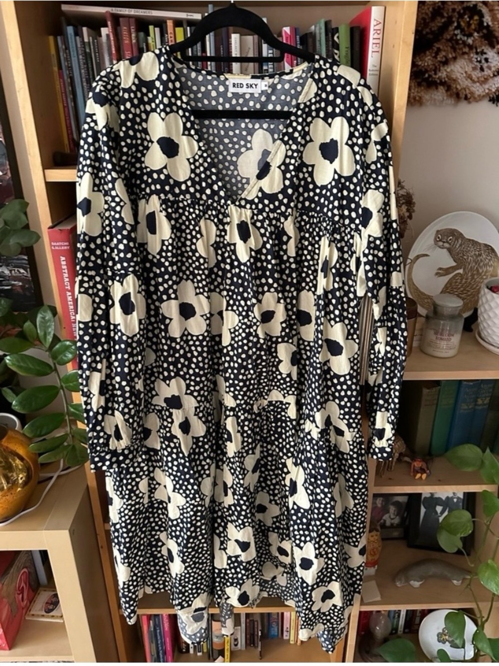 Red Sky Black and Cream Floral House Dress